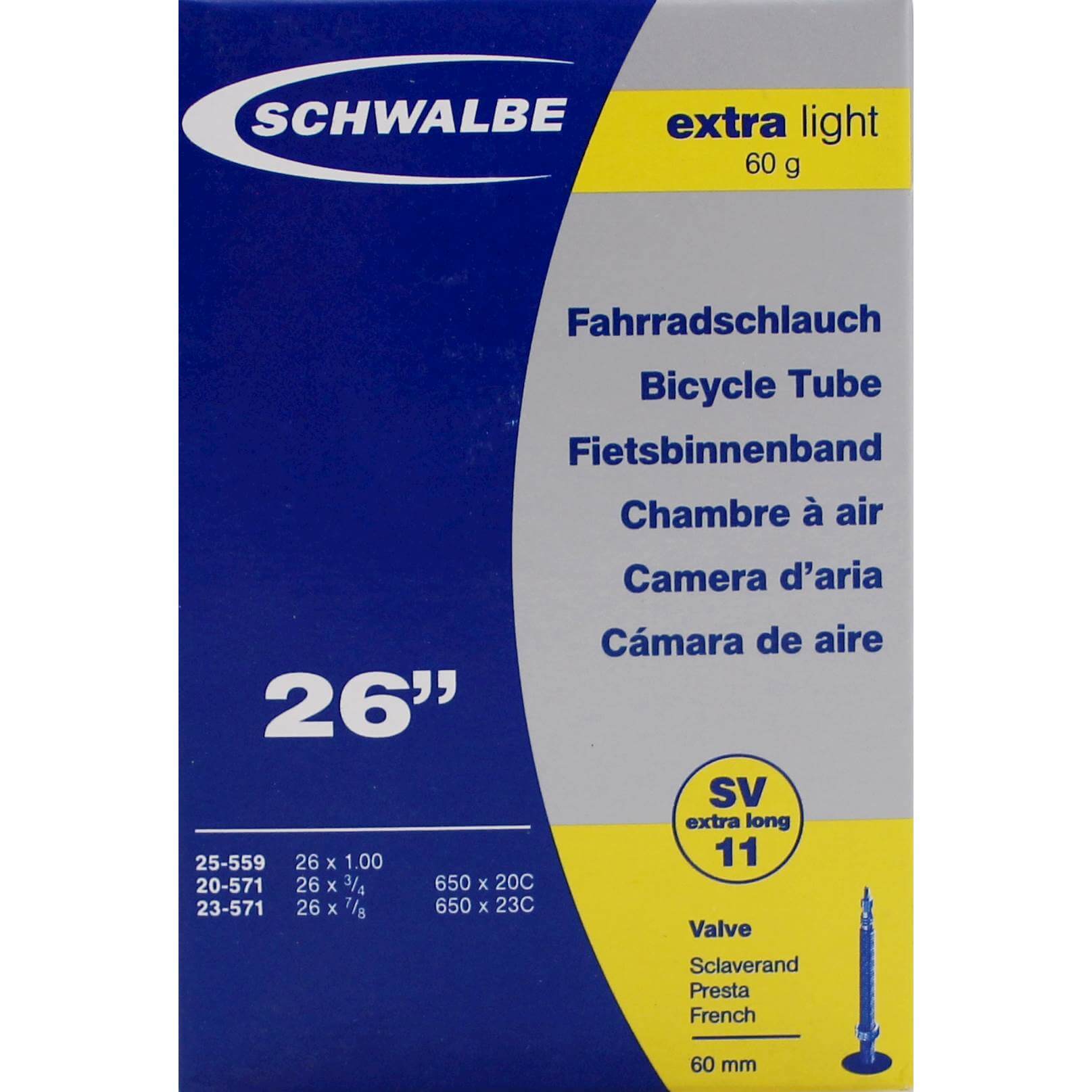 Schwalbe bnb SV11 Extra Light 26 x 3/4 - 1.00 fv 60mm