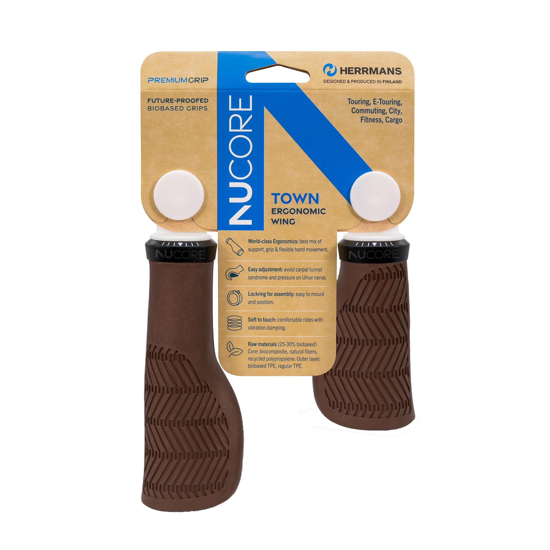 Herrmans handvatten Nucore Grip town wave 90/130mm bruin