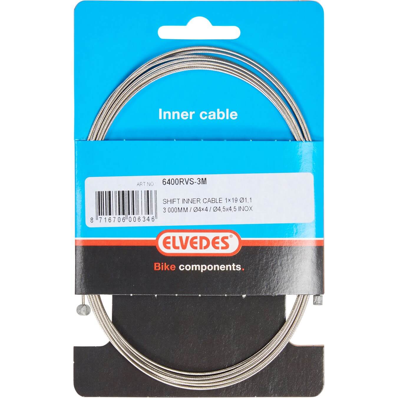 Elvedes schakel binnenkabel rvs 3m 2 nippels 4x4 en 4.5x4.5