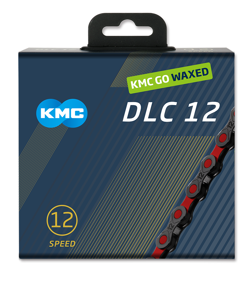 KMC ketting DLC12 black/red 126s waxed