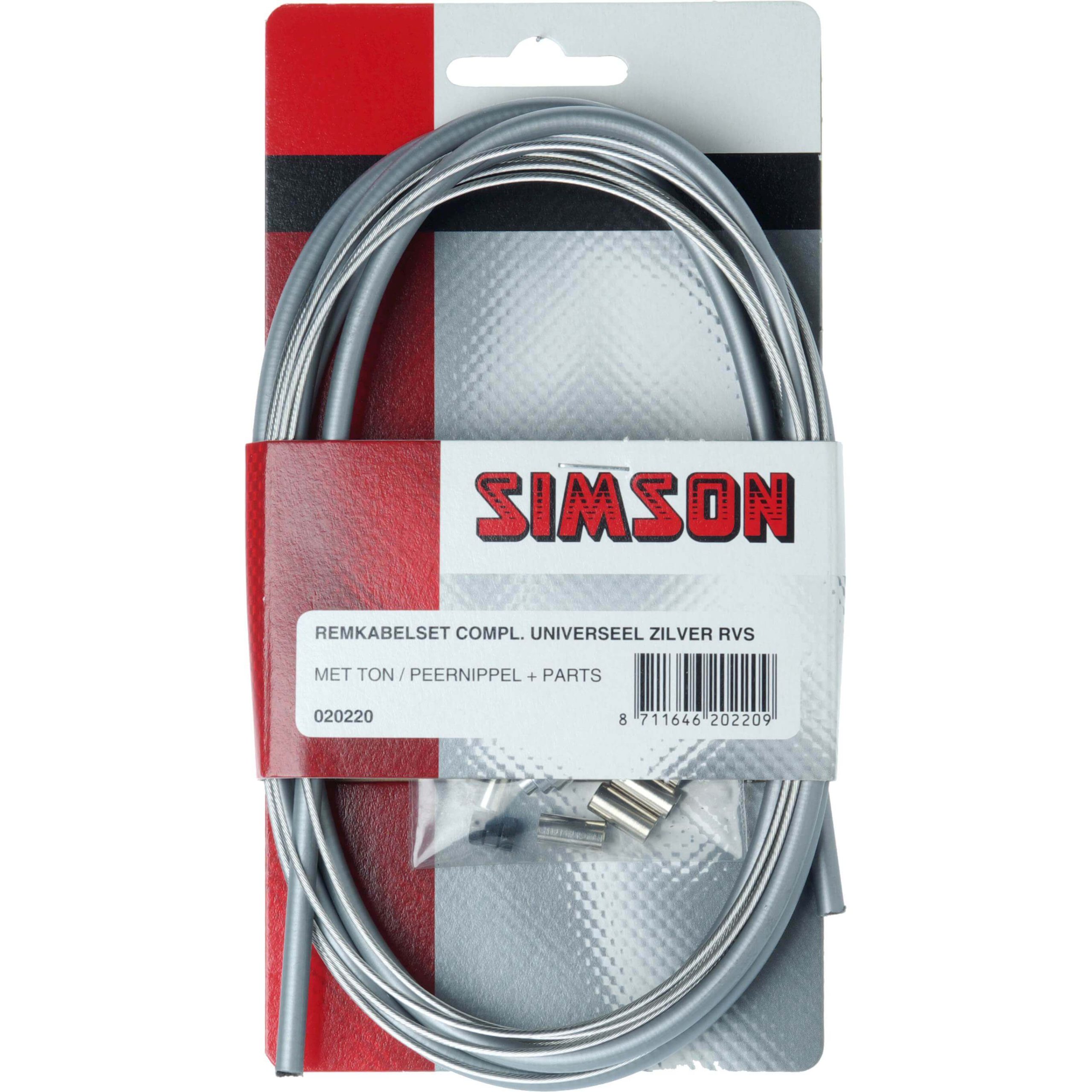 Simson remkabel set universeel 2 nippels RVS zilver