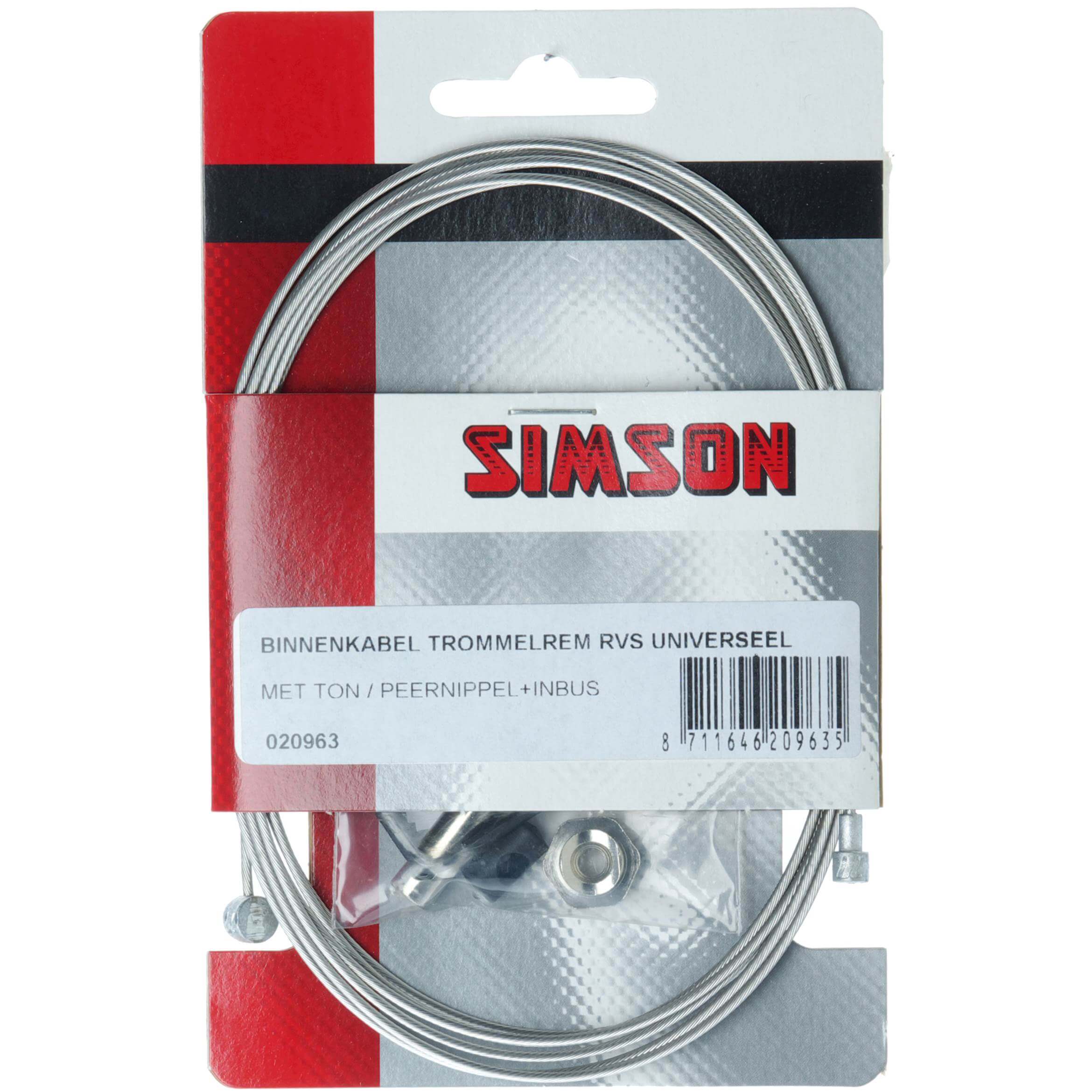 Simson rem binnenkabel rvs 2 nippels met inbus draadeind