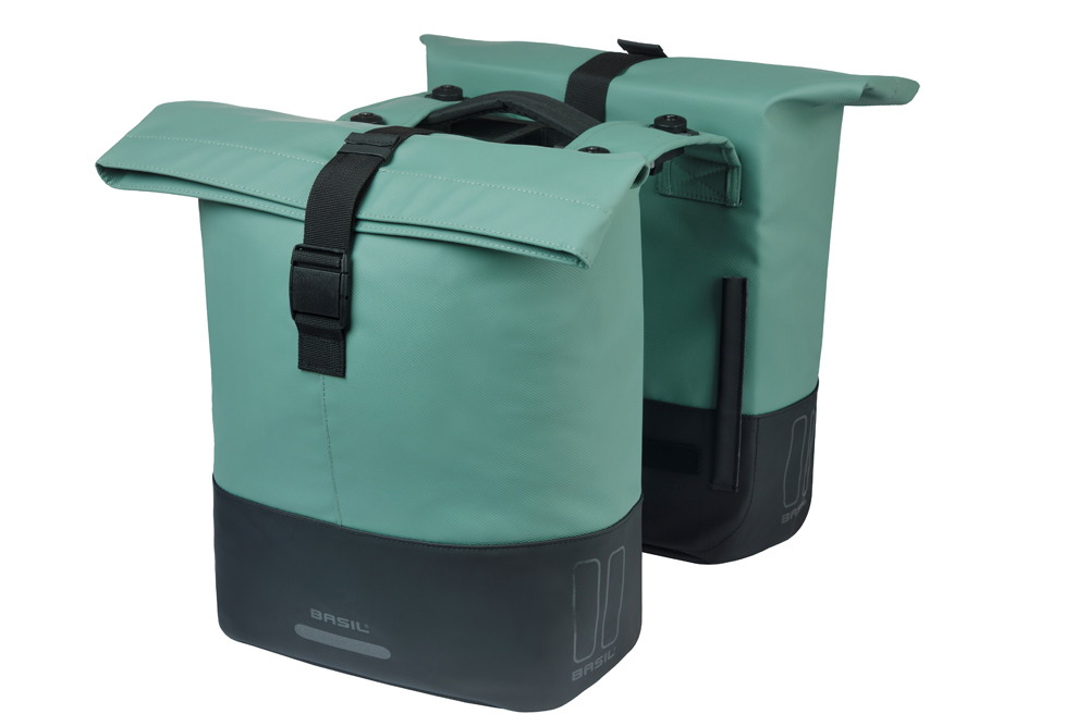 Basil fietstas dubbel Cove zilvergroen/zwart MIK 28-32L