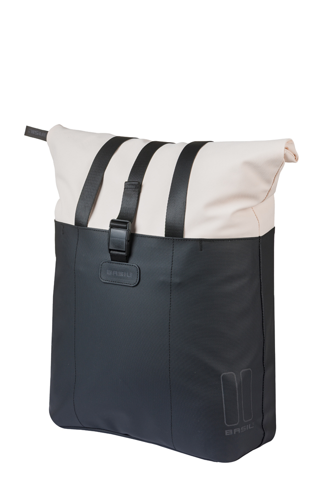 Basil shoppertas Vive MIK Hooks  gebroken wit/zwart 15-20L