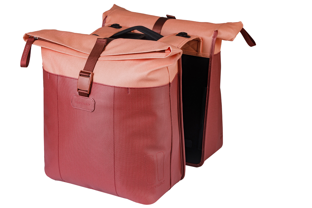 Basil fietstas dubbel Vive bordeaux/roze MIK 28-35L