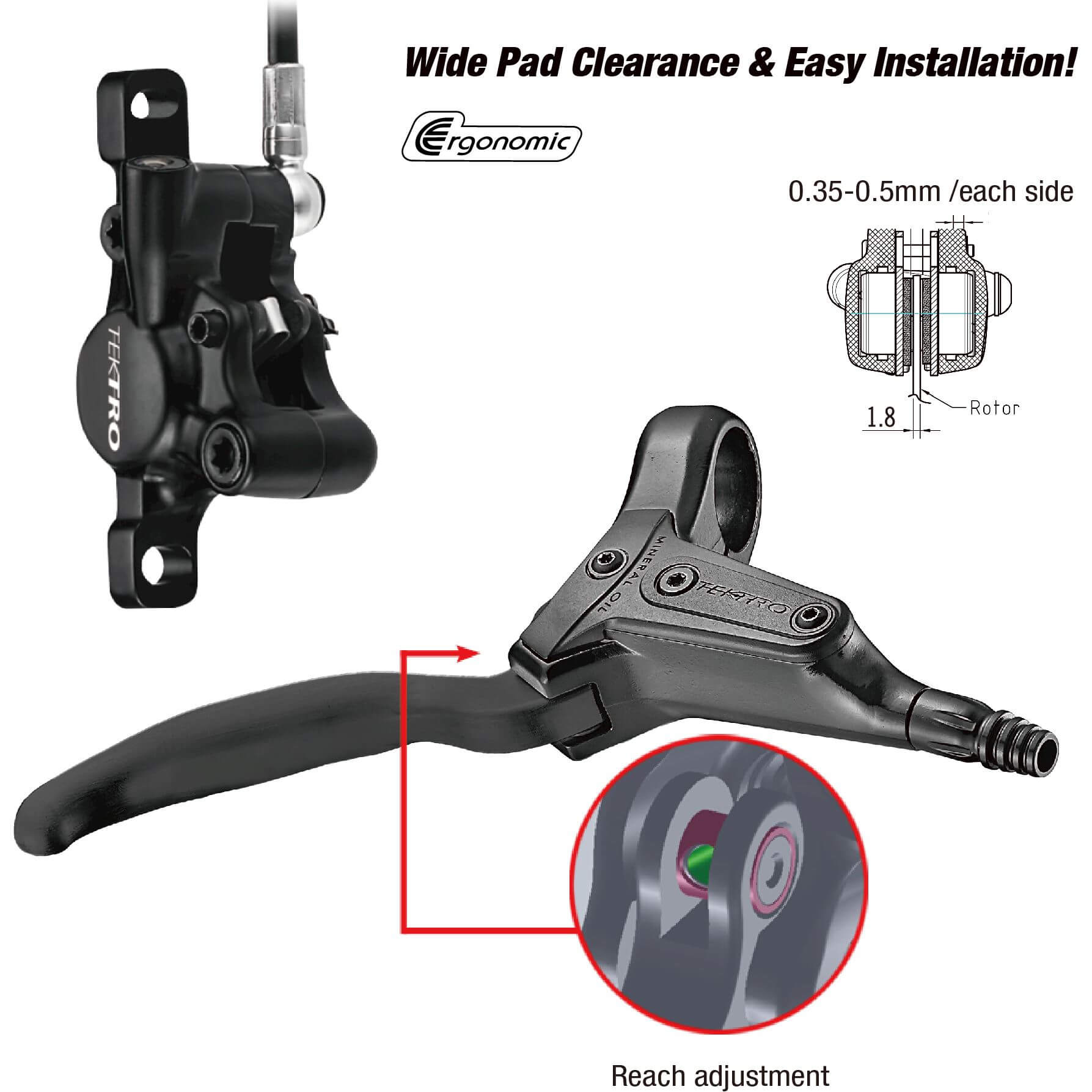 Tektro schijfremset HD-T386 Links zwart