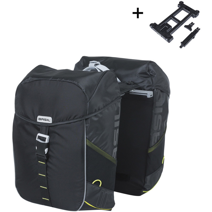 Basil dubbele tas Miles MIK 34l zwart/lime