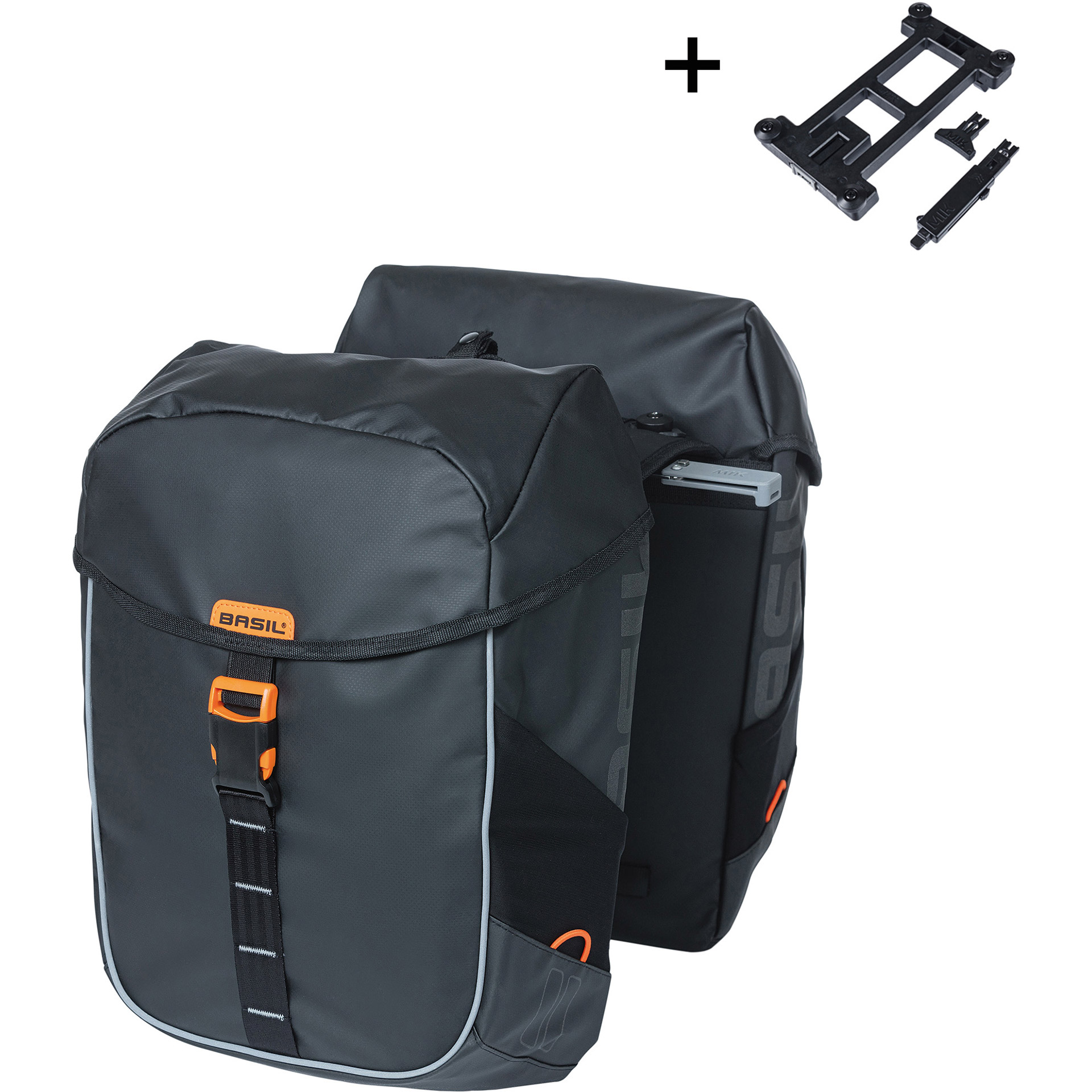 Basil dubbele tas Miles Tarpaulin MIK 34l zwart/oranje