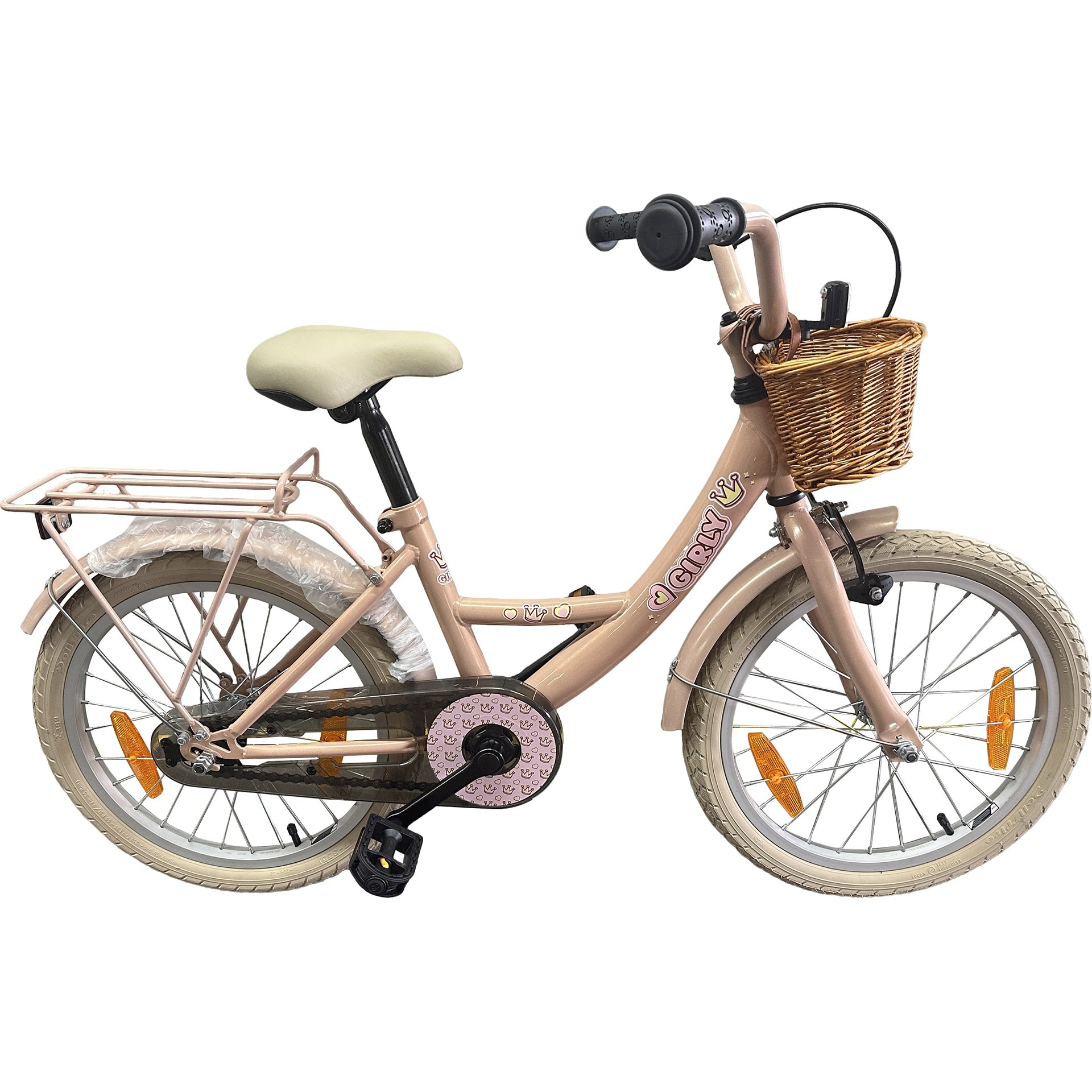 BFN meisjesfiets Girly 18" met rotan mandje roze