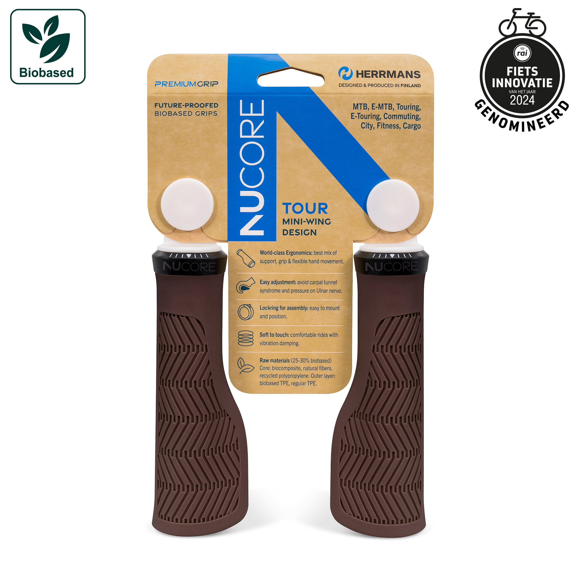 Herrmans handvatset Nucore Tour Wave 130/130mm bruin