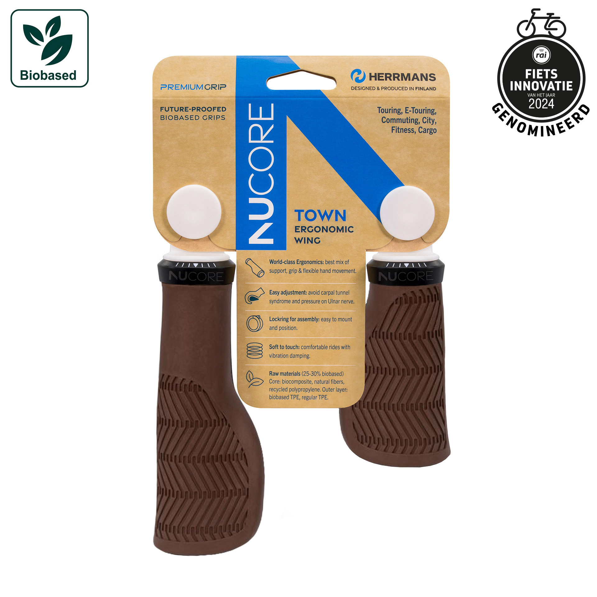 Herrmans handvatset Nucore Town Wave 90/130mm bruin