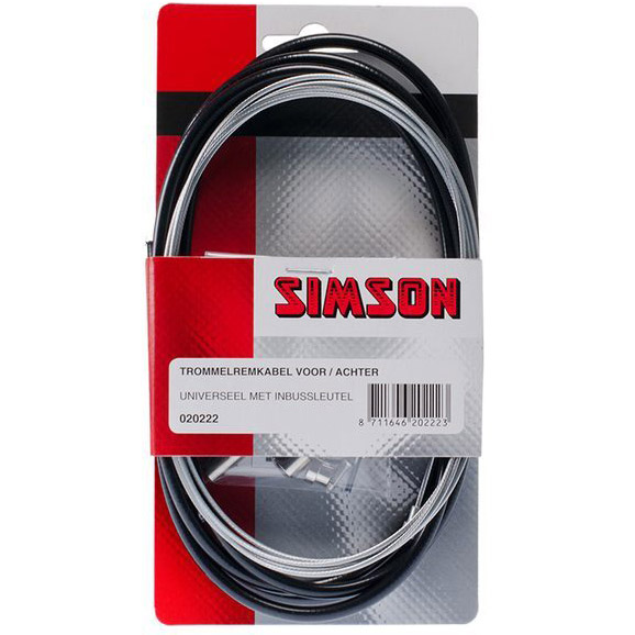 Simson trommelremkabelset compleet zwart op kaart RVS