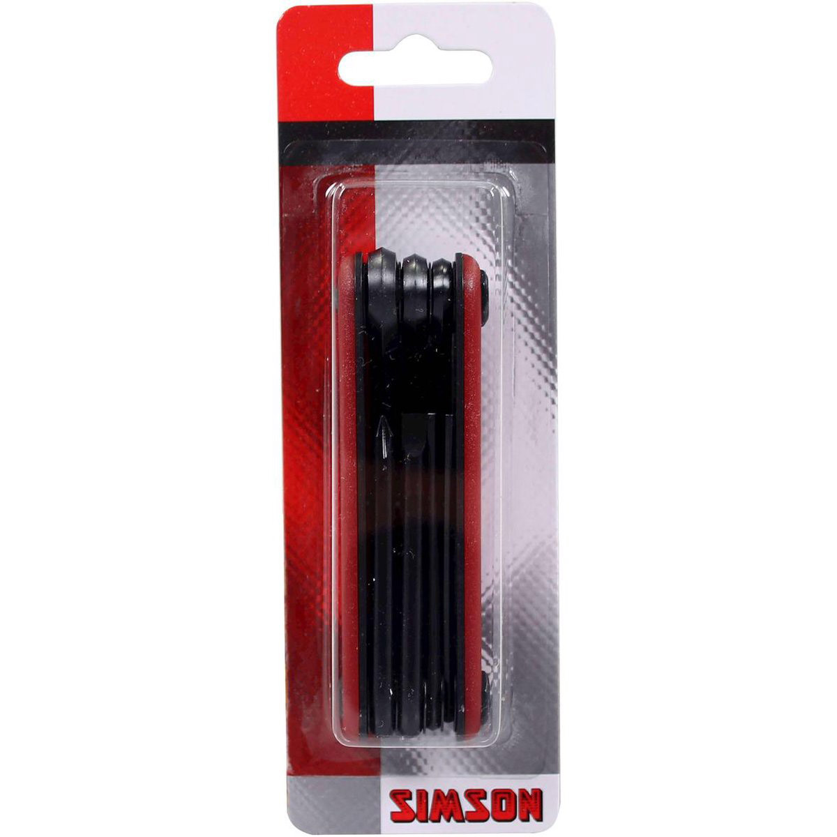 Simson multitool zwart-rood op kaart