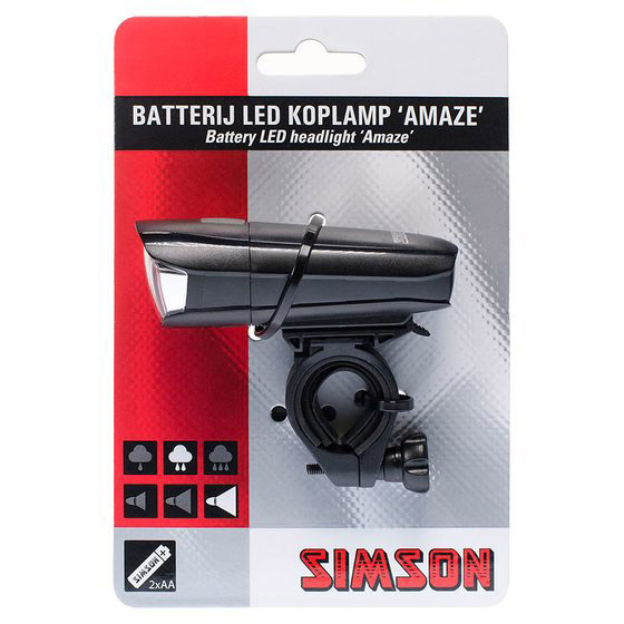 Simson koplamp Amaze LED zwart incl. batterijen op kaart