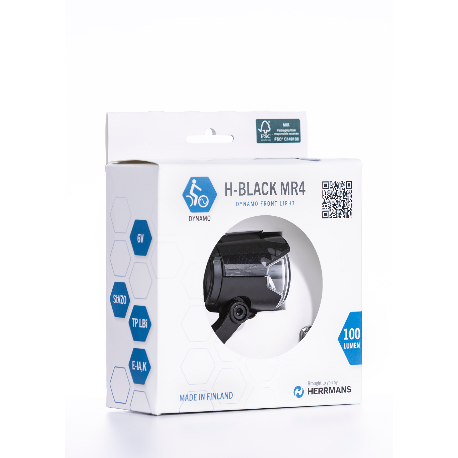 Herrmans koplamp H-Black MR4 dynamo on/off 100 lumen zwart