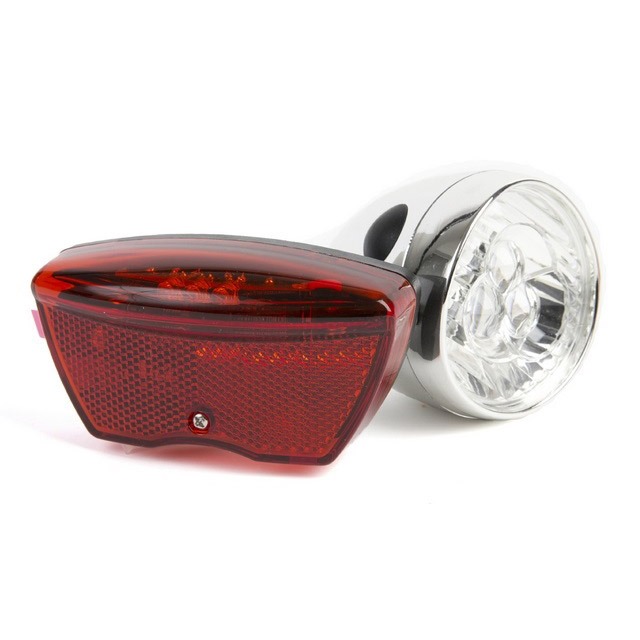 IkziLight koplamp Retro batt. LED chrome met achterlicht LED