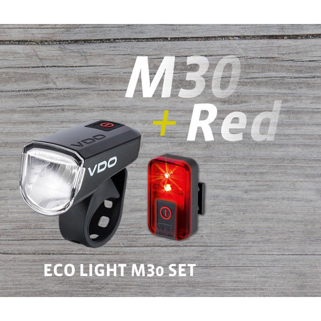 VDO verlichtingsset Eco light M30 FL USB 30 Lux + RED RL