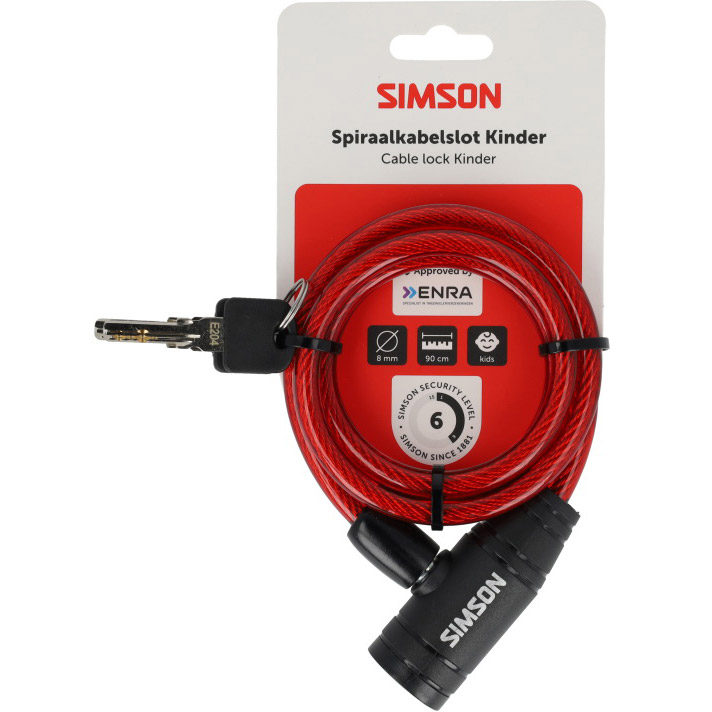 Simson spiraalkabelslot Kinder 8mm 90cm