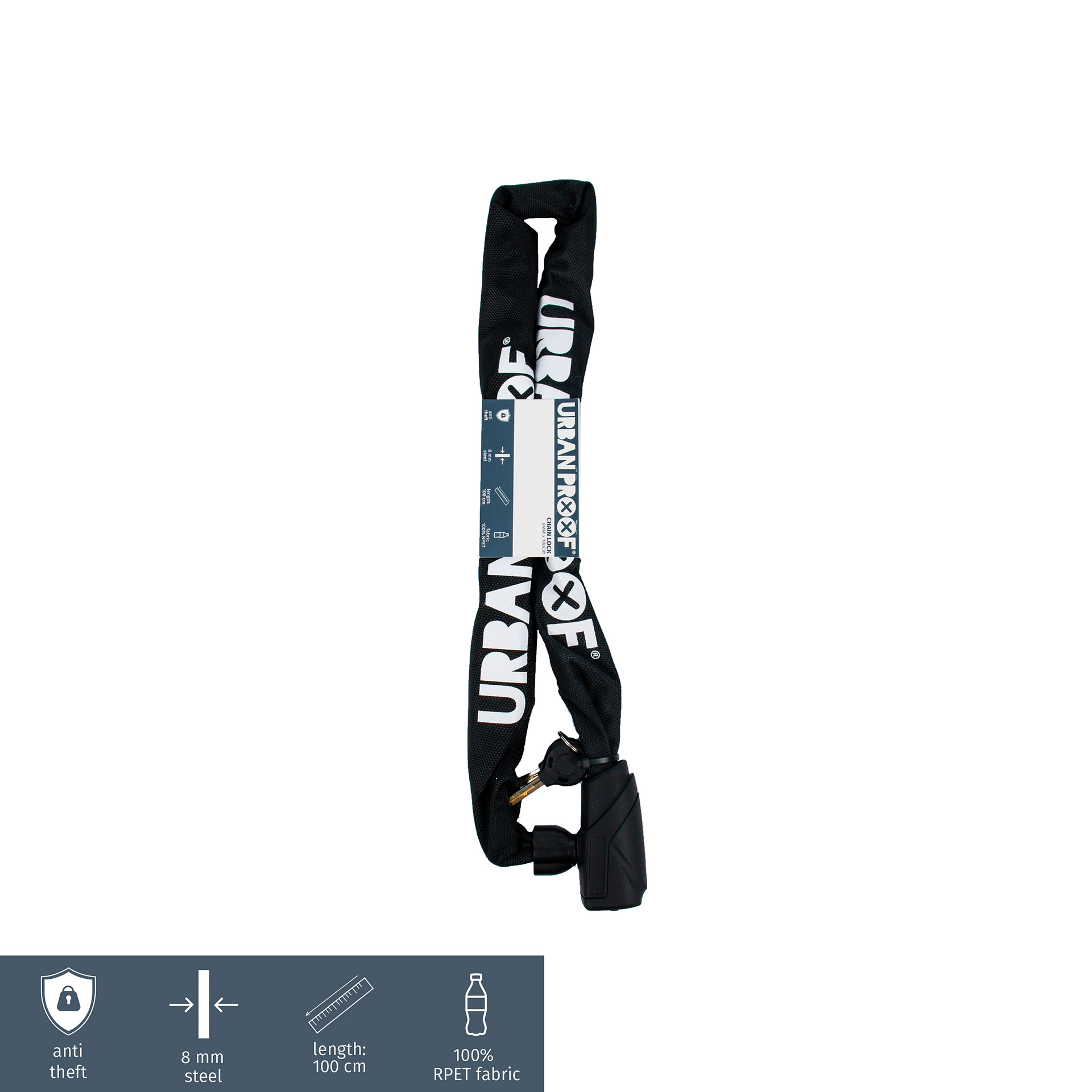 UrbanProof kettingslot 8mm 100cm zwart