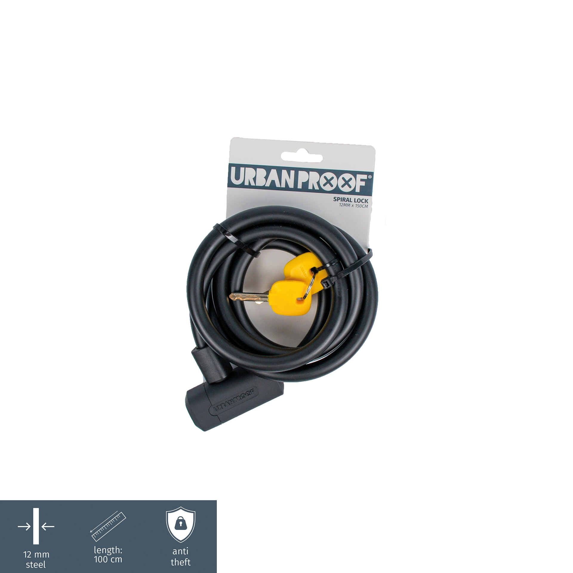 UrbanProof spiraalkabelslot  12mm 150cm zwart