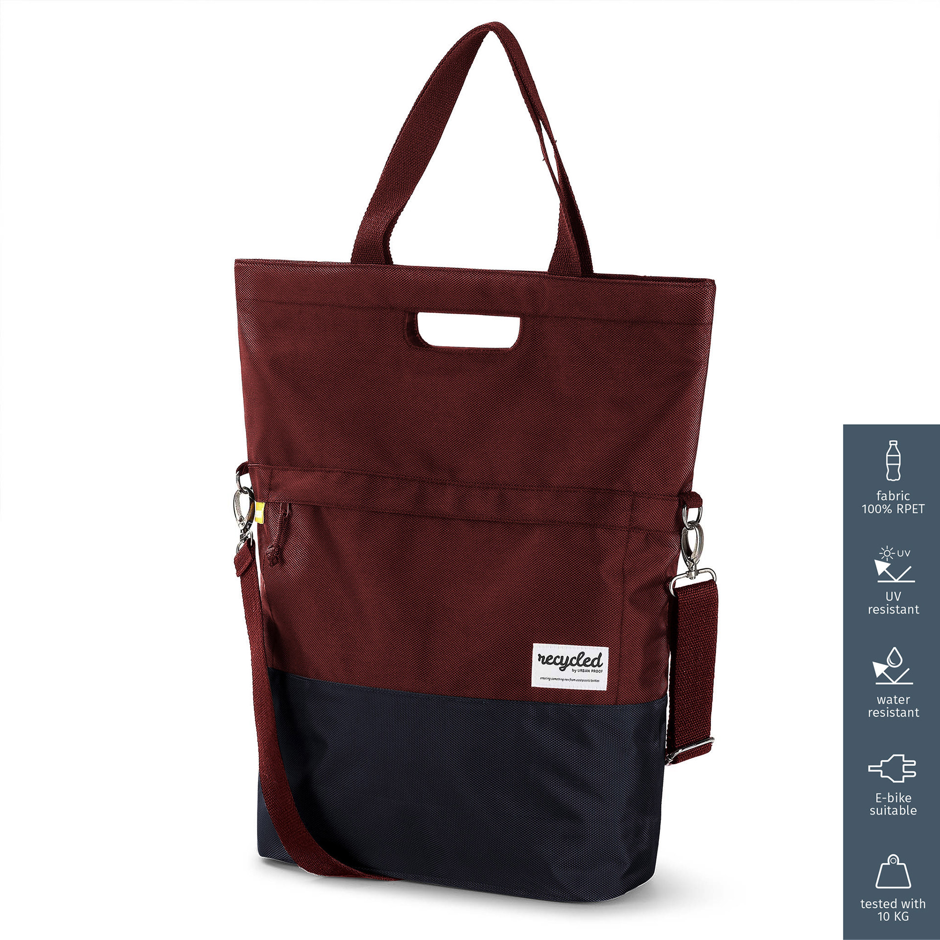 UrbanProof shoppertas RPET 20l bordeauxrood/grijs