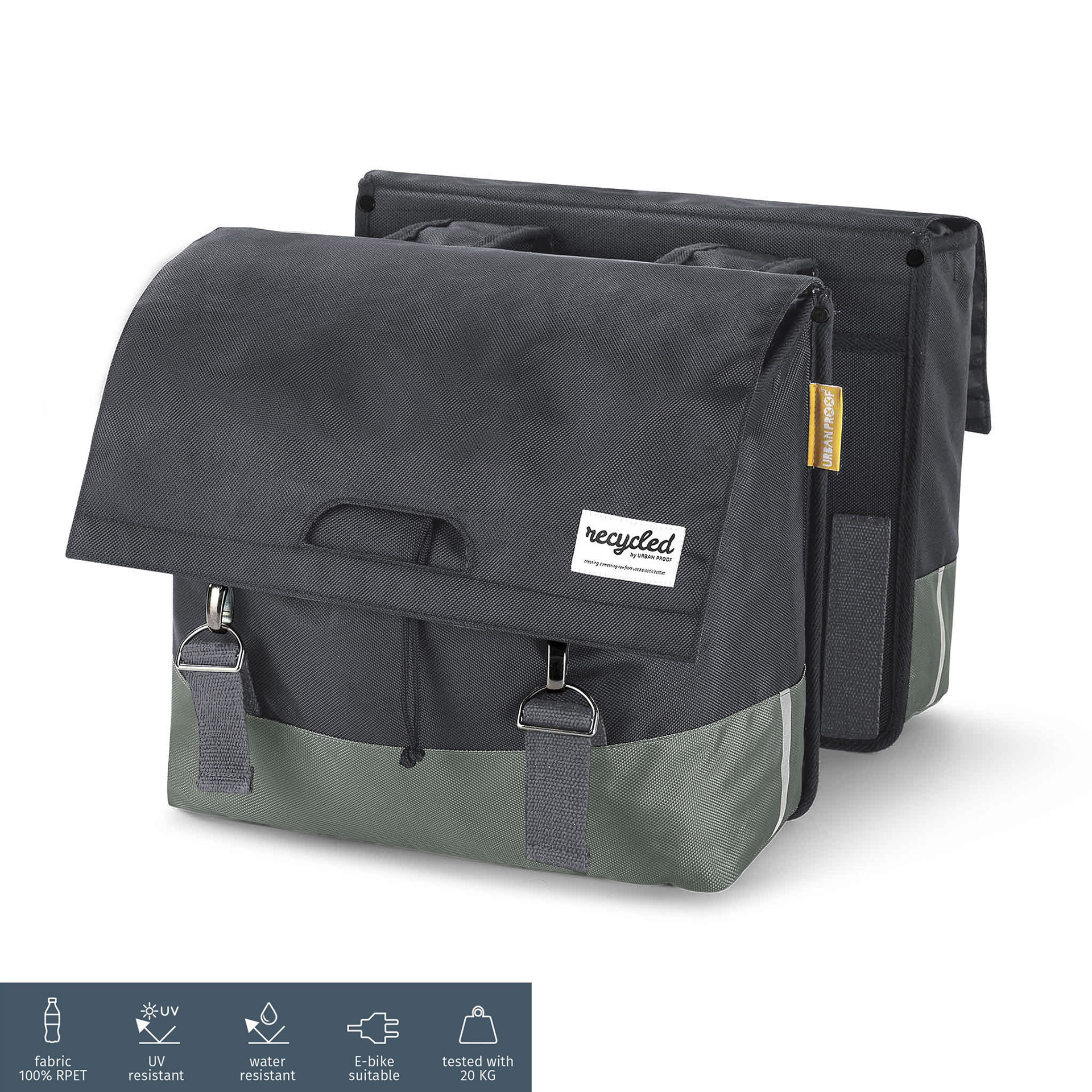 UrbanProof dubbele fietstas RPET 40l groen/grijs