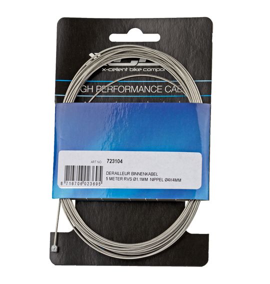 XLC Versnellingskabel RVS 1.1mm Zilver – Maat 5.00 Meter / 4x4 nippel