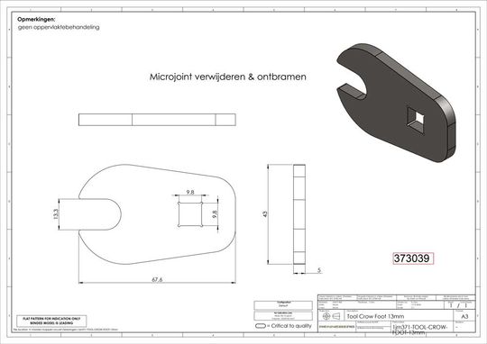 GRS Bit Crowfoot Steeksleutel 3/8 13mm