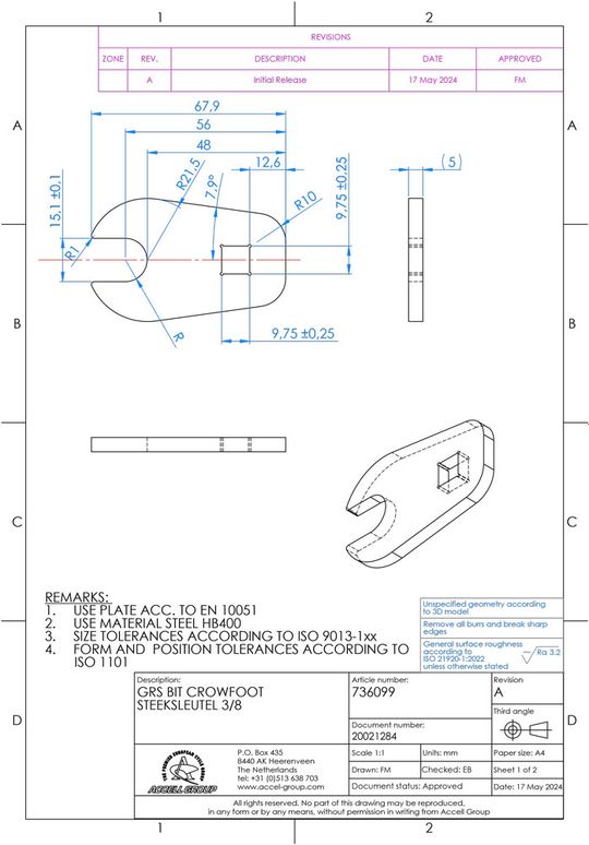 GRS Bit Crowfoot Steeksleutel 3/8 – 15mm