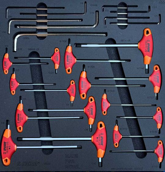 Unior Gereedschap Inlay Werkbank Inbus/Torx 21-Delig – Maat 21-Delig
