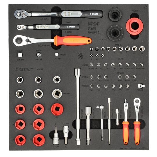 Unior Gereedschap Inlay Werkbank Doppenset/Momentsleutel – Maat 1/2" - 1/4"