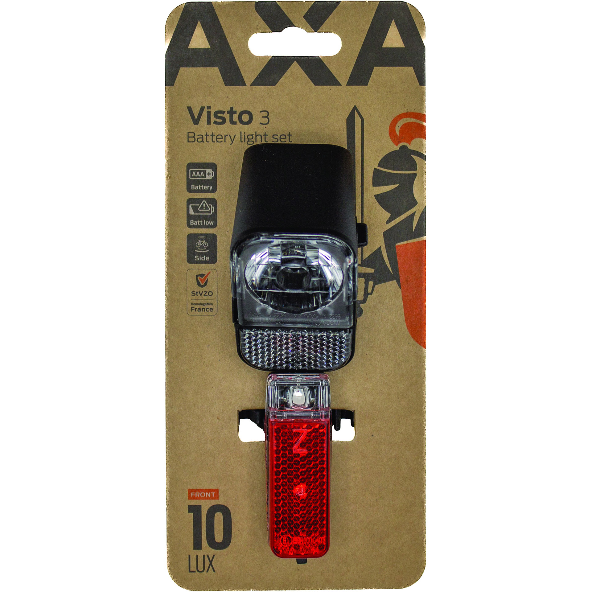 AXA Visto3 Fietsverlichtingsset 10 Lux op Batterijen