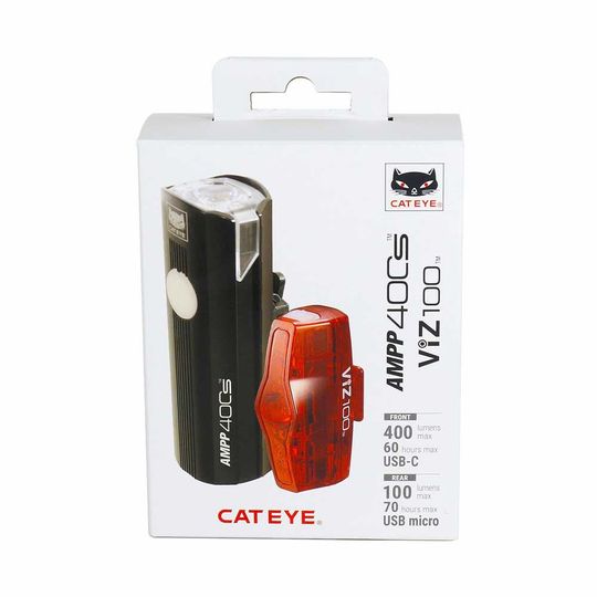 Cateye AMPP400S + VIZ100 Lampset Zwart – 400 Lumen