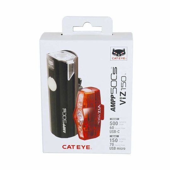 Cateye AMPP500S + VIZ150 Lampset Zwart – 500 Lumen