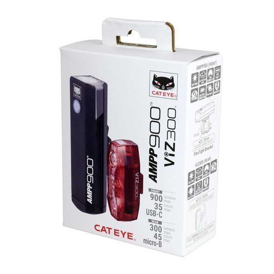 Cateye AMPP900 + VIZ300 Lampset – Maat 900 Lumen (V) & 300 Lumen (A)