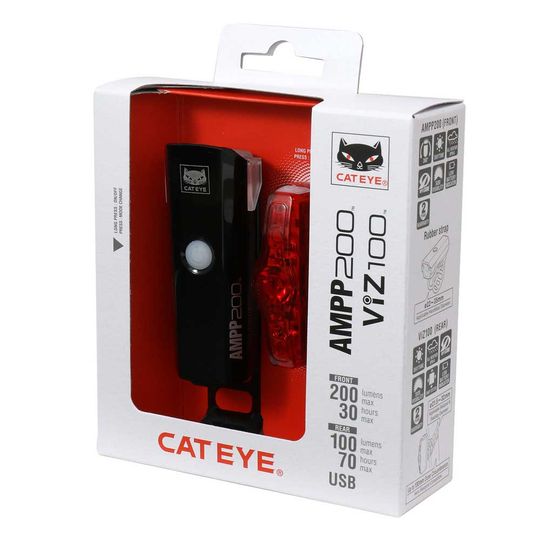 Cateye AMPP200 + VIZ100 Lampset – 200 Lumen (V) & 100 Lumen (A)