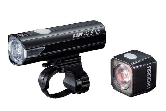 Cateye AMPP400S + Nano60 Lampset Zwart – 400 Lumen (V) & 60 Lumen (A)