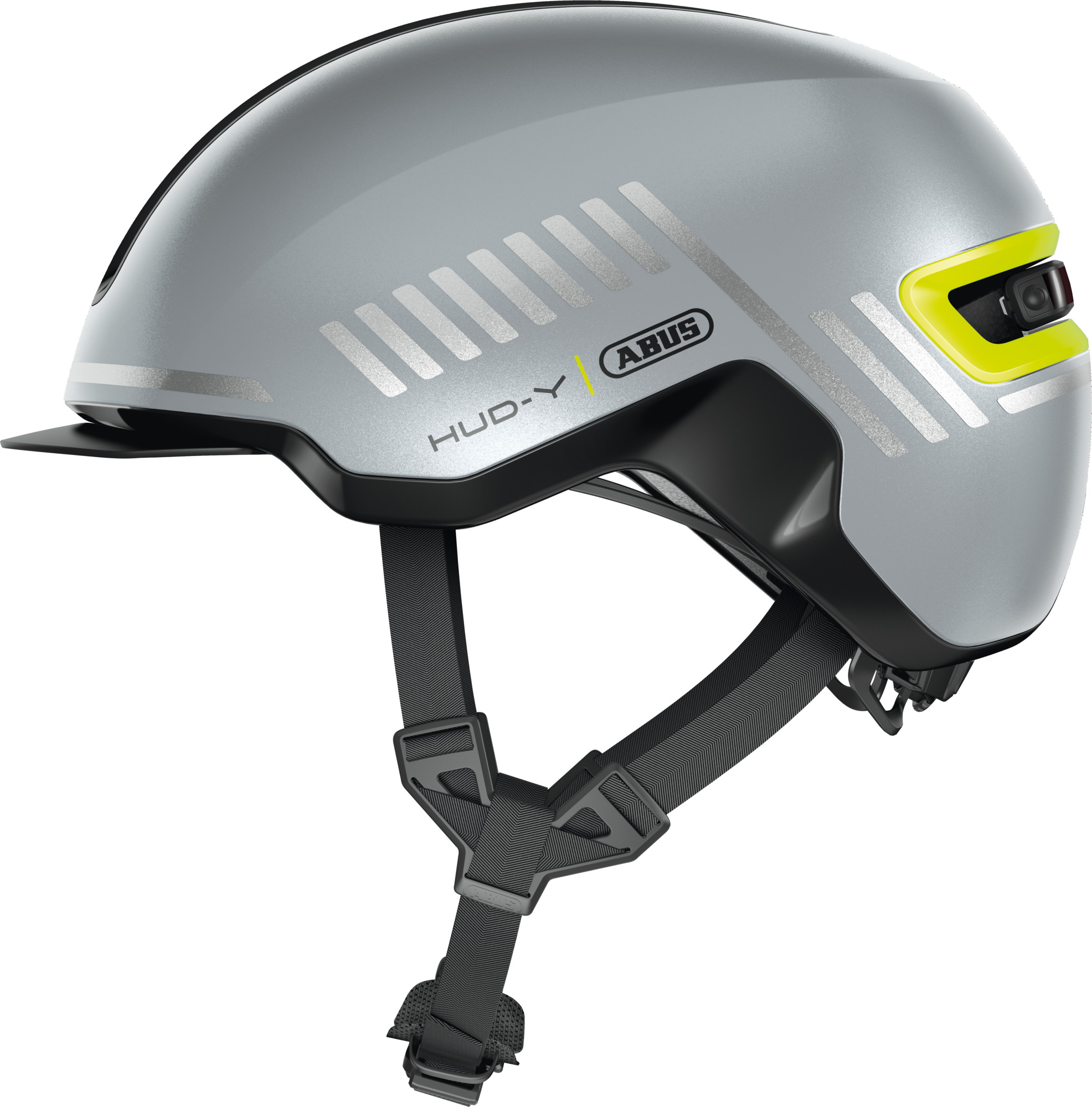 Abus HUD-Y fietshelm met achterlicht – Signal Silver, Maat M